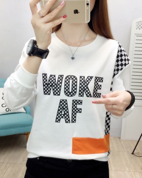 Letters loose splice hoodie round neck printing tops for women
