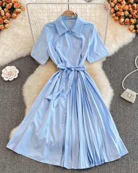 France style slim pinched waist pleated tender summer dress