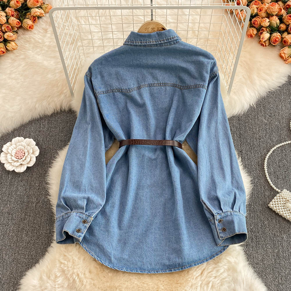Frenum long denim shirt loose long sleeve coat for women