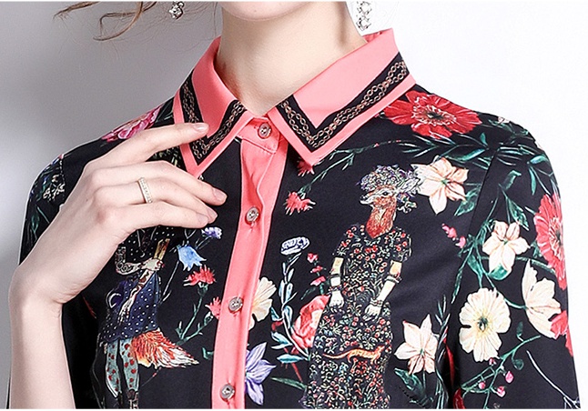 Pleated printing long dress colors shirt for women