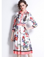 Colors pleated shirt printing party long dress