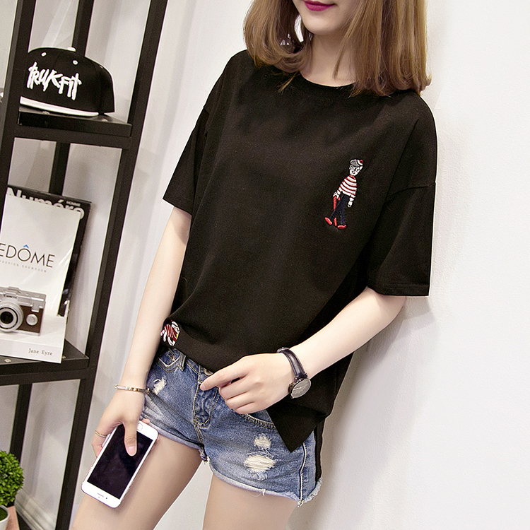 Summer Korean style T-shirt loose embroidery tops for women