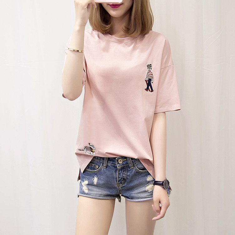 Summer Korean style T-shirt loose embroidery tops for women