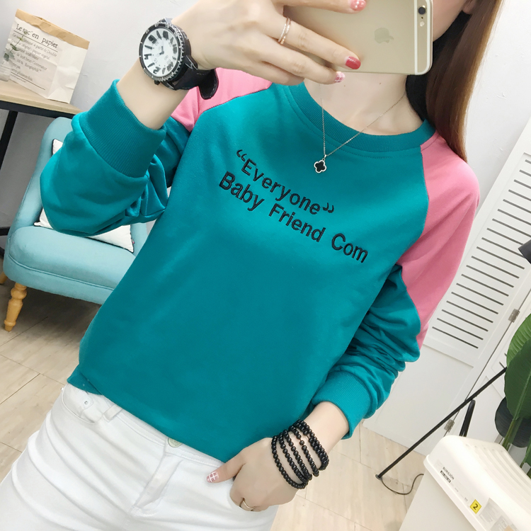 Letters Korean style hoodie embroidered T-shirt for women