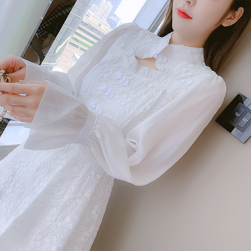 Puff sleeve spring cheongsam lace dress for women