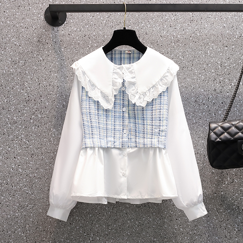 Doll collar large yard shirt Pseudo-two tops for women