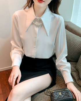 Korean style spring tops satin all-match shirt for women