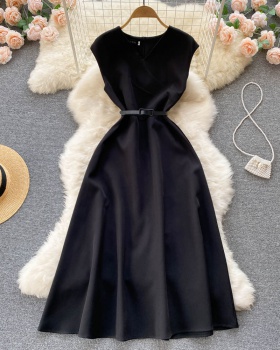 Black slim Western style European style simple dress