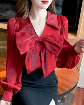 V-neck spring tops France style temperament shirt for women