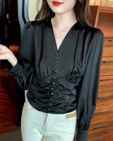 V-neck long sleeve shirt Korean style tops for women