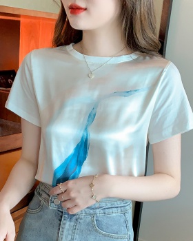 Printing fashion summer all-match real silk T-shirt