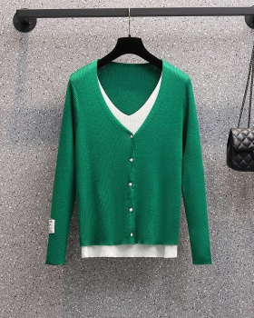 Spring V-neck fat drawstring knitted bottoming shirt