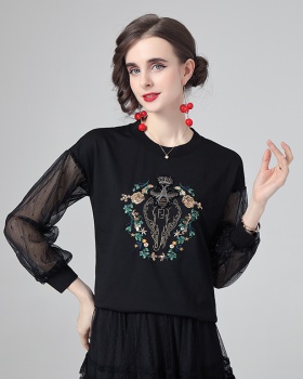 Western style sequins small shirt embroidery splice tops