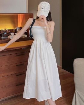 Simple wrapped chest long dress college style dress for women