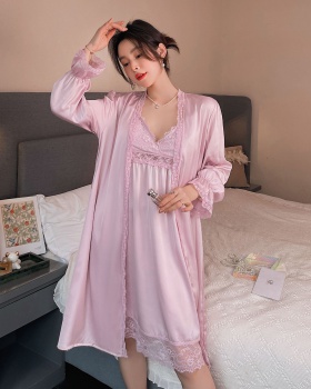Long sleeve night dress nightgown 2pcs set for women