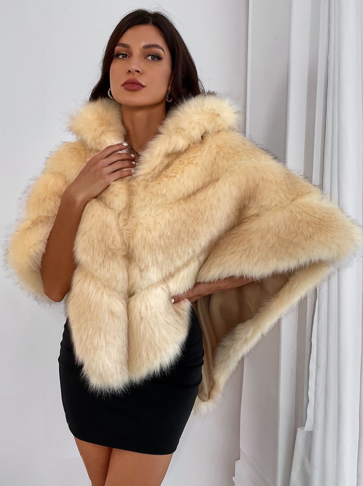 Double-breasted slim fur coat flocking belt
