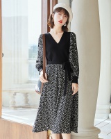 Pseudo-two France style long dress spring knitted dress