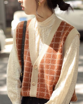 Spring sweater plaid pattern vest for women