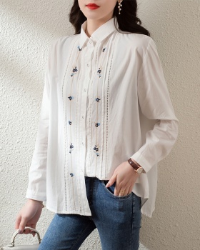 All-match embroidery spring loose shirt for women