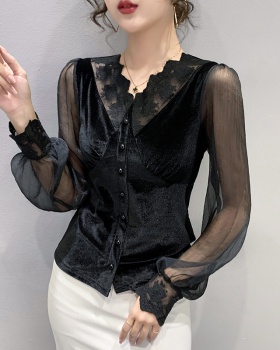 Pure splice small shirt gauze lace tops for women