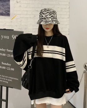 Spring stripe loose tops mixed colors pullover coat for women
