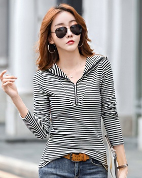 Pure cotton spring hoodie hooded stripe coat for women