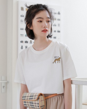 Korean style pullover printing little leopard T-shirt