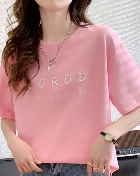 Round neck summer tops Casual white T-shirt for women