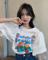 Cartoon puff sleeve Korean style cotton summer printing T-shirt