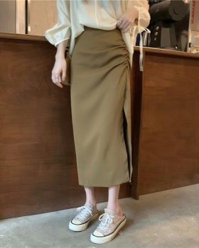 Fold spring high waist split skirt