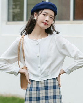 Buckle all-match autumn tops square collar white spring shirt