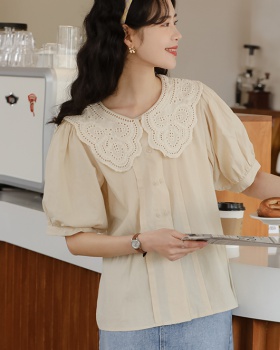 France style thin sweet lace puff sleeve shirt for women