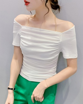 Pure short sleeve slim fashion sexy summer tops for women