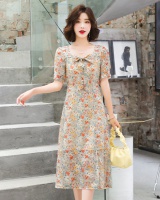 Short floral long dress France style pinched waist dress