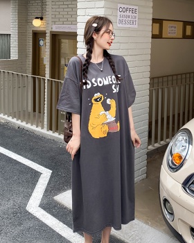 Simple fat loose large yard T-shirt Casual slim long dress