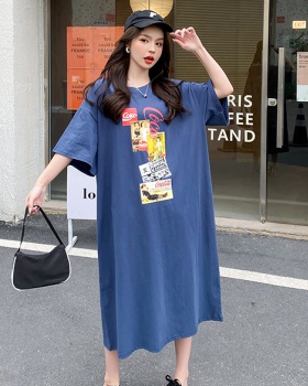 Simple large yard T-shirt long fat dress for women