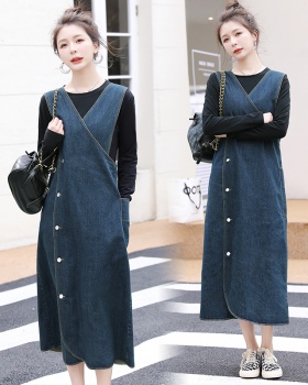 Fashion temperament dress denim Korean style strap dress