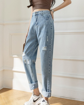 Radish holes spring straight summer thin jeans for women