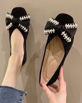 Low square head flattie bow spring shoes for women