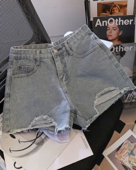 Fat black loose summer wide leg short jeans for women