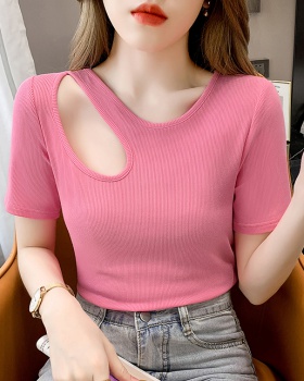 Hollow Western style tops summer unique T-shirt for women