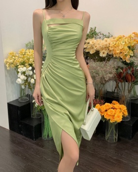 Wrapped chest irregular sling pinched waist slim dress