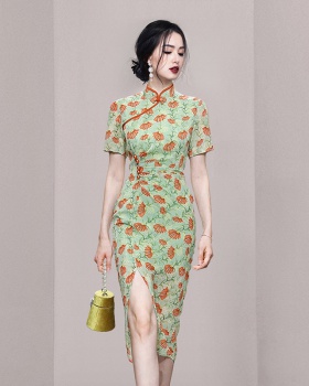 Printing cheongsam summer long dress for women