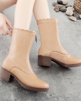 Front zip half Boots autumn and winter boots for women