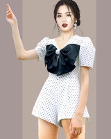 Summer polka dot bow all-match jumpsuit for women