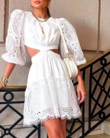 Fashion round neck elegant temperament summer lace dress