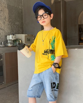 Western style Korean style boy short sleeve jeans a set