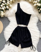 Knitted wide leg tops fashion shorts 2pcs set for women