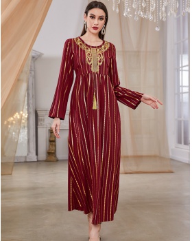 Bronzing fashion flowers embroidery red Casual long dress
