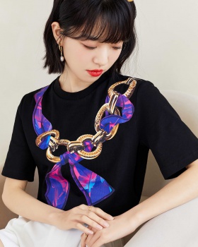 Short sleeve round neck pattern butterfly T-shirt for women